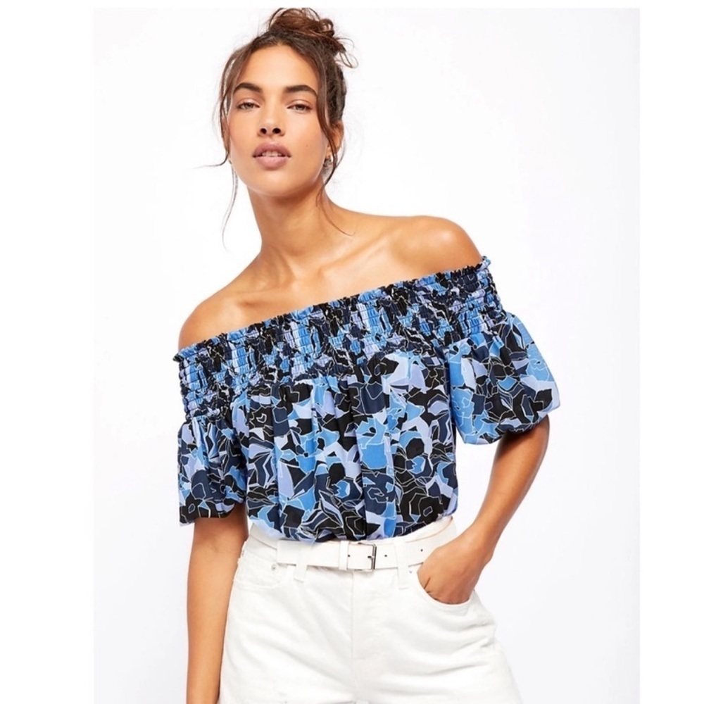 Free People Technicolor Bubble Blouse off the shoulder